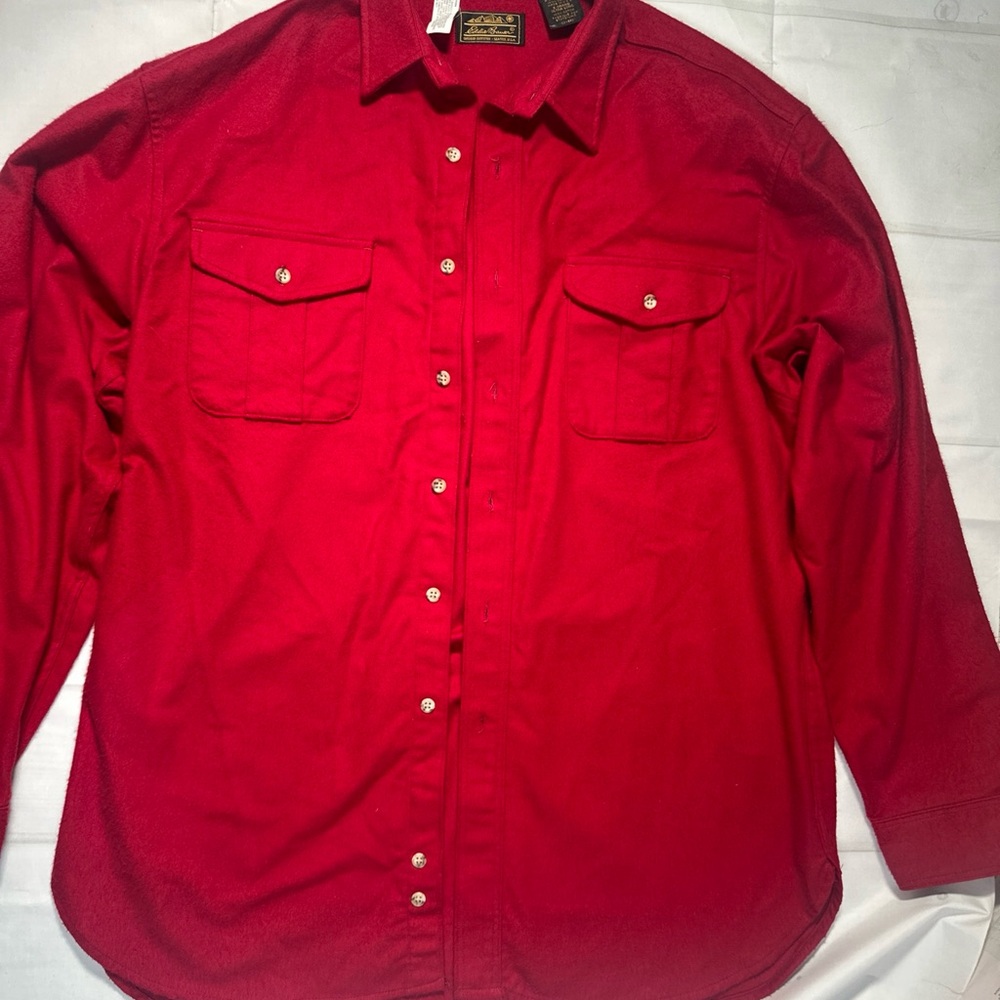 VTG Eddie Bauer Red Chamois Shirt XL Oversized Tall Made In USA 100% Cotton